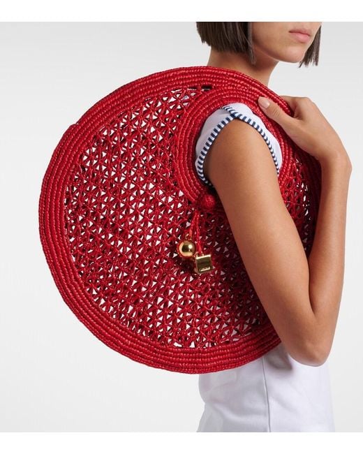 Jacquemus Red Spiaggia Small Raffia Top-Handle Bag