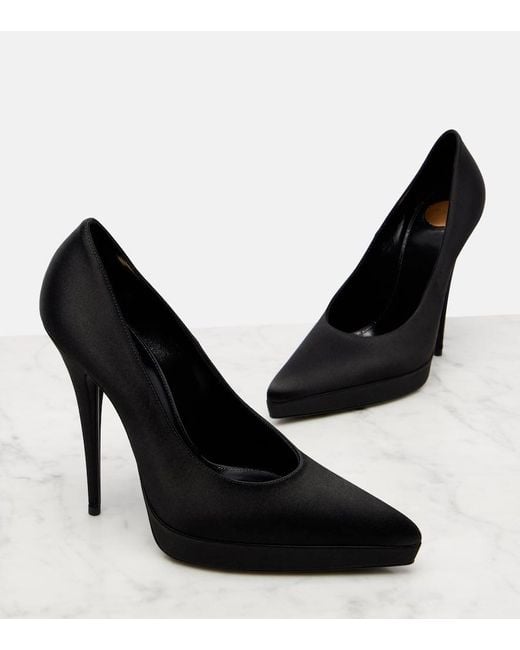 Saint Laurent Black Lisa 110 Satin Platform Pump