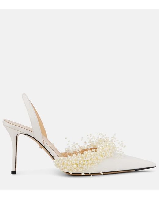 Escarpins Slingback Floating Pearl 85 En Satin Mach & Mach en coloris Natural