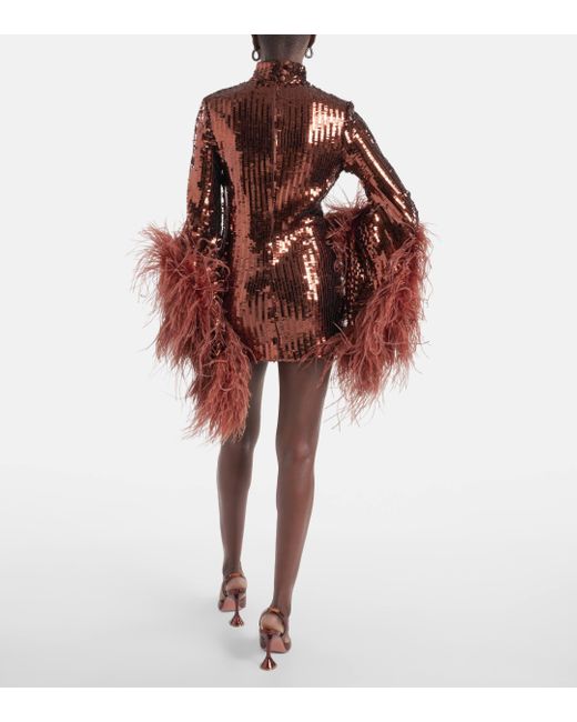 ‎Taller Marmo Red Del Rio Feather-trimmed Sequined Minidress