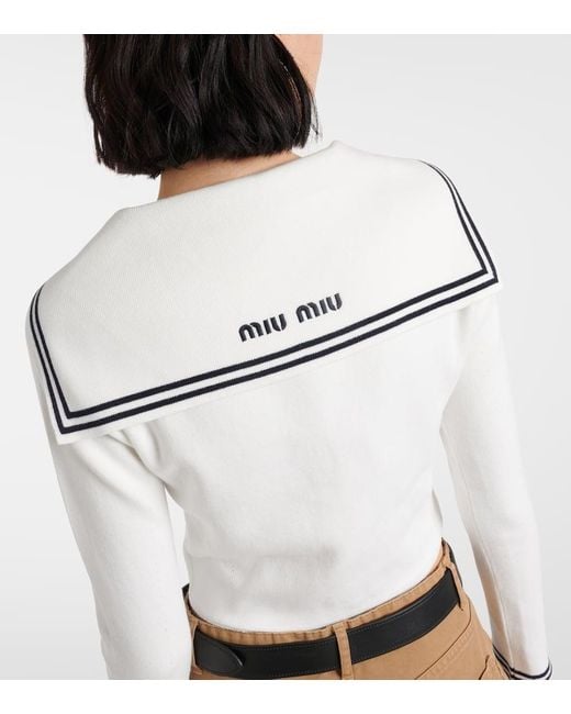 Miu Miu White Cardigan Aus Einem Baumwollgemisch