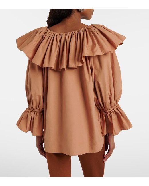 Chloé Brown Ruffled Cotton Poplin Blouse