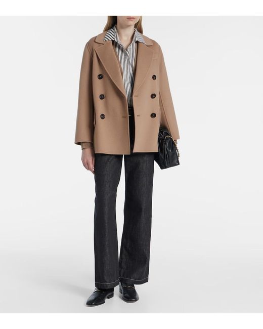 Max Mara Natural Lukas Double-Breasted Virgin Wool Peacoat