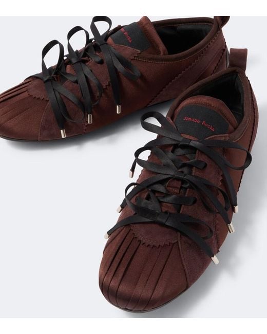Simone Rocha Brown Ballerina Grip Suede-Trimmed Satin Sneakers for men