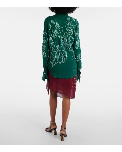Camicia Semitrasparente Con Paillettes di Dries Van Noten in Green