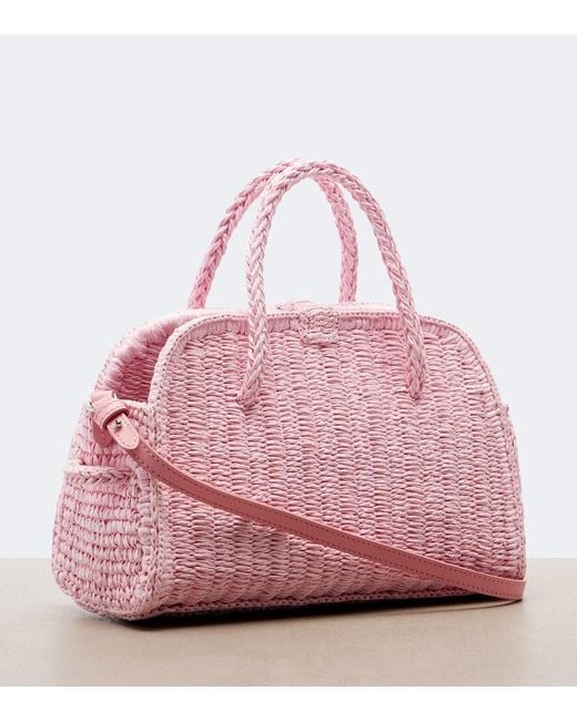 Jacquemus Pink Turismo Small Raffia-Effect Bowling Bag