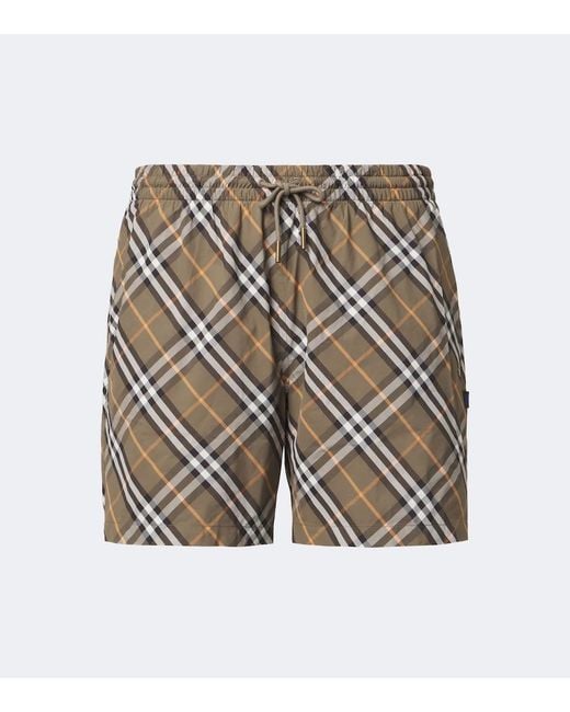 Burberry Brown Check Swim Trunks for men