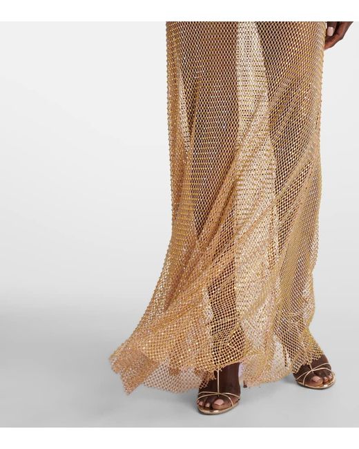 Falda larga de malla con cristales Self-Portrait de color Natural