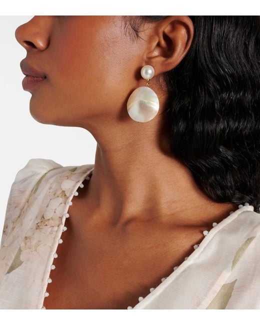 Jennifer Behr White Nerine Mother-Of-Pearl Drop Earrings