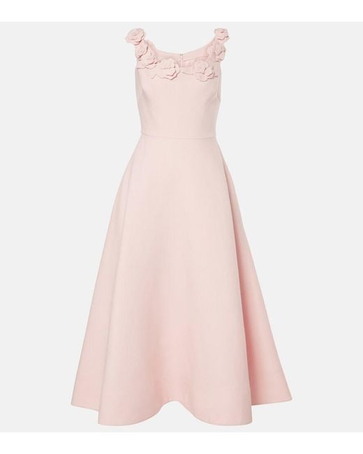 Valentino Pink Crepe Couture Floral-Applique Midi Dress