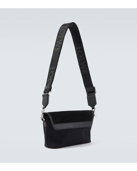 Loewe Black Flex Mini Canvas And Suede Messenger Bag for men