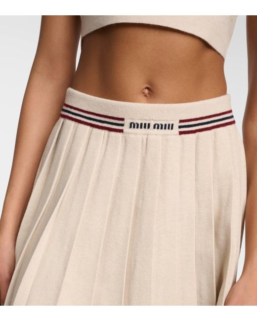 Miu Miu Natural Pleated Cashmere Miniskirt