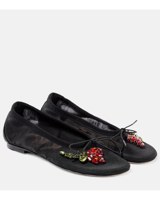 Simone Rocha Black Bow-Detail Embellished Ballet Flats