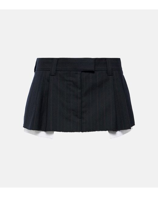 Minifalda de lana de raya diplomatica Miu Miu de color Black