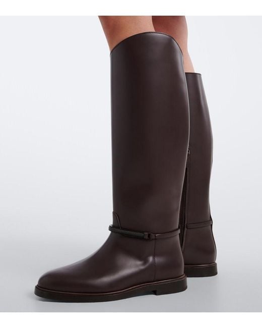 Brunello Cucinelli Black Monili Leather Knee-High Boots