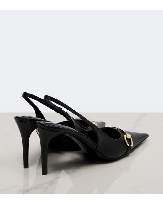 Gucci Black Donna Horsebit Leather Slingback Pumps