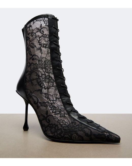 Jimmy Choo Black Scarlett Leather-Trimmed Lace Ankle Boots