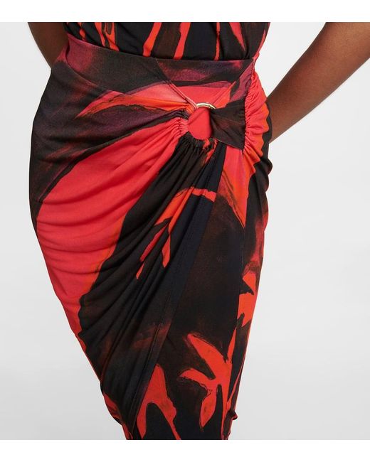 Louisa Ballou Red Coastline Printed Midi Skirt