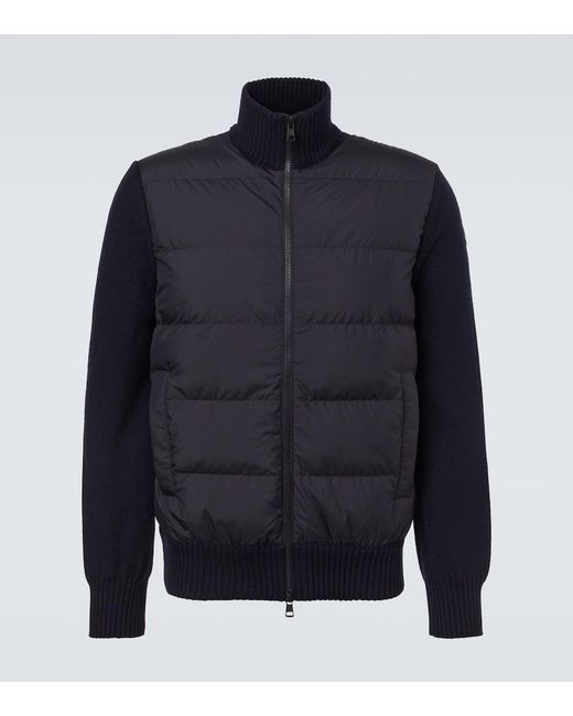 Moncler Blue Down-Paneled Wool Cardigan for men