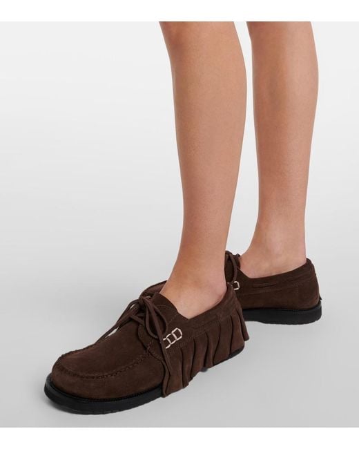 J.W. Anderson Brown Ruffled Suede Boat Shoes