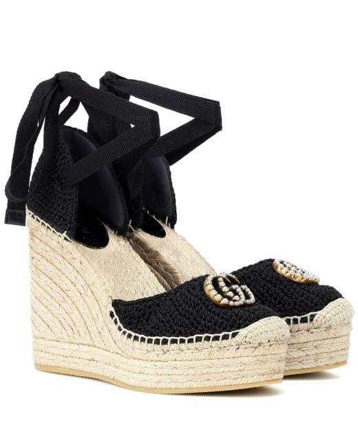 Espadrilles compensées en crochet Gucci en coloris Black