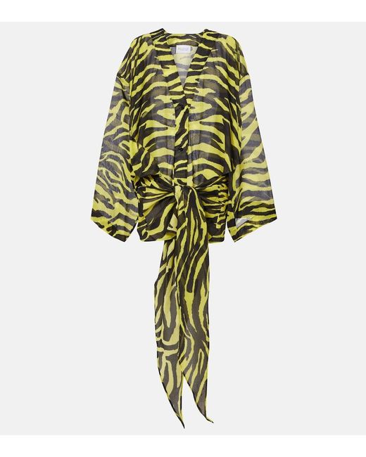 The Attico Green Animal-Print Cotton Muslin Minidress