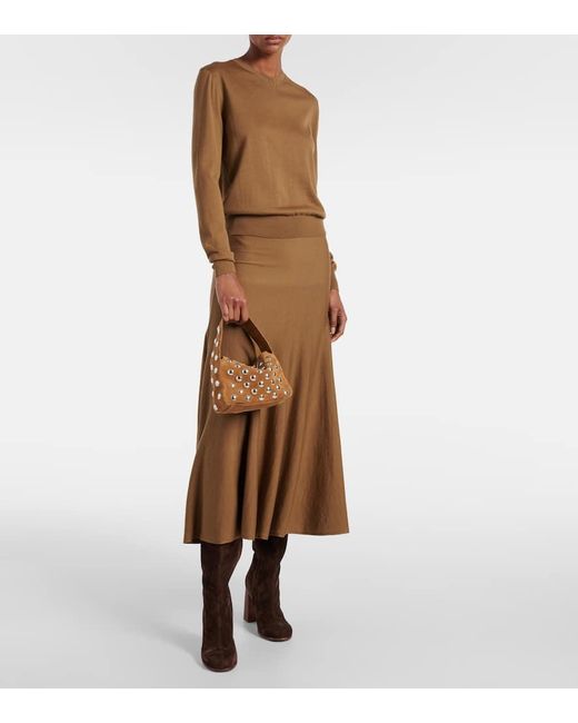 Khaite Brown Elena Small Studded Suede Shoulder Bag