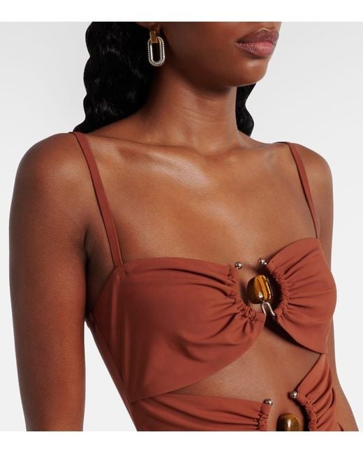 Christopher Esber Red Pierced Orbit Cutout Jersey Minidress