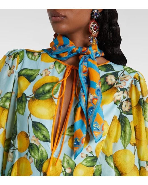 Dolce & Gabbana Blue Printed Silk Twill Scarf