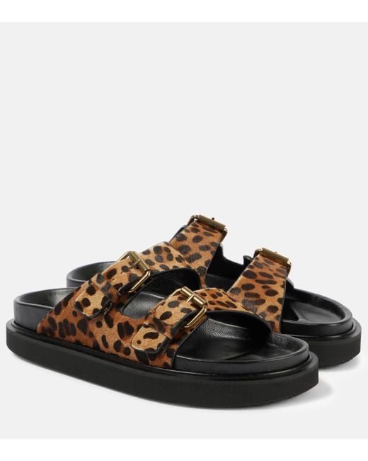 Isabel Marant Brown Lennya Leopard-Print Calf Hair Sandals