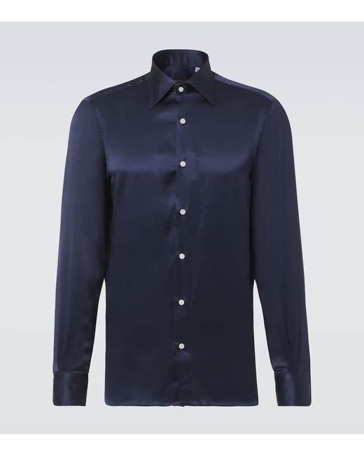 Rubinacci Blue Silk Shirt for men