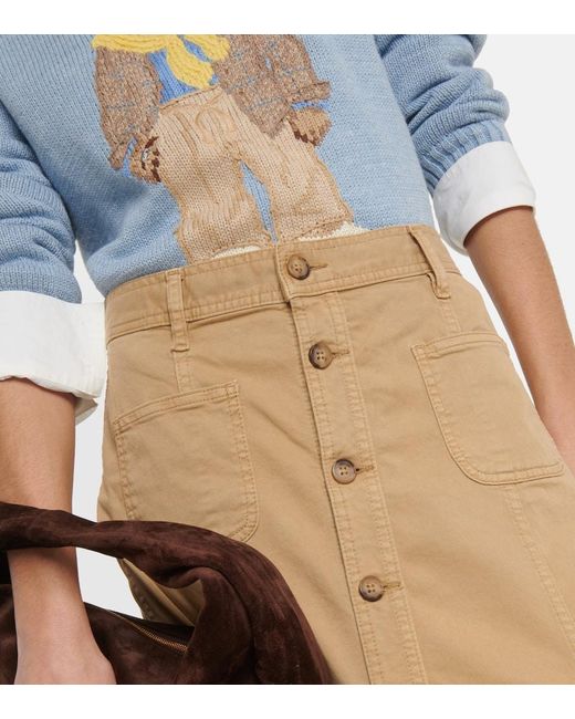 Polo Ralph Lauren Natural A-line Cotton Twill Midi Skirt
