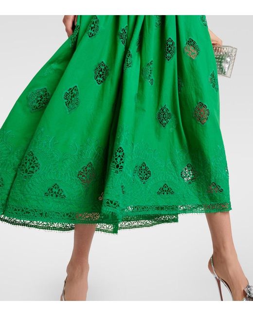 Erdem Green Embroidered Cotton-Blend Midi Dress