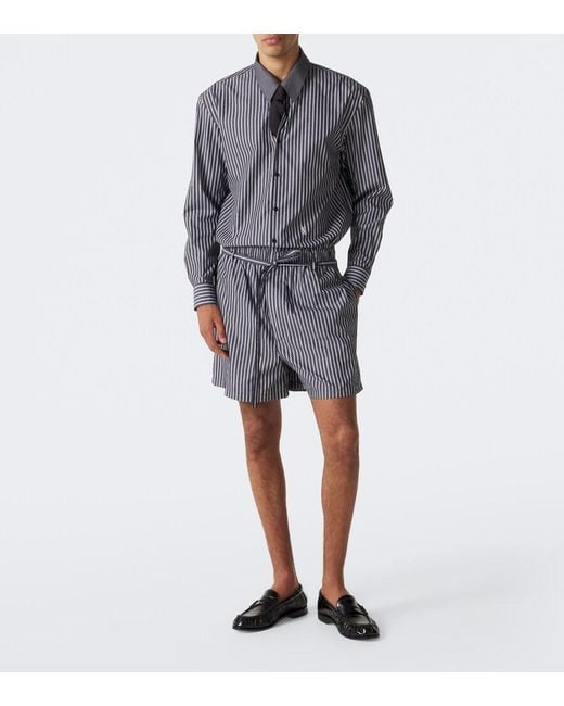 Saint Laurent Blue Striped Cotton Poplin Shirt for men