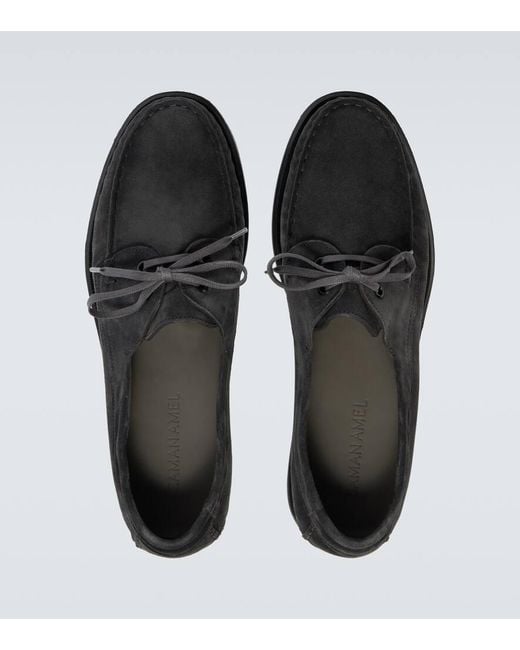 Saman Amel Black City Moc Suede Boat Shoes for men