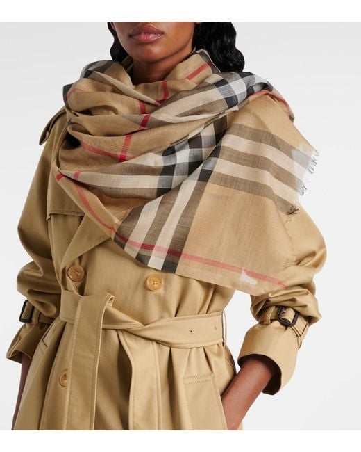 Burberry Natural Check Wool And Silk Scarf