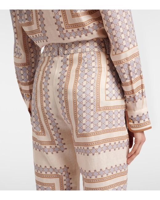 Zimmermann Natural Printed Cropped Linen Flared Pants