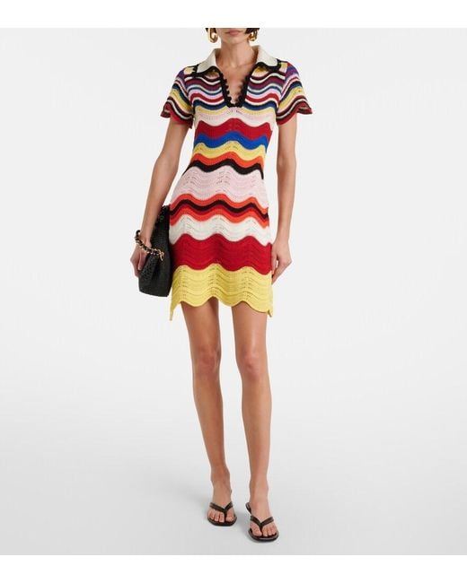 LaDoubleJ Red Chevron Crochet Cotton Polo Dress