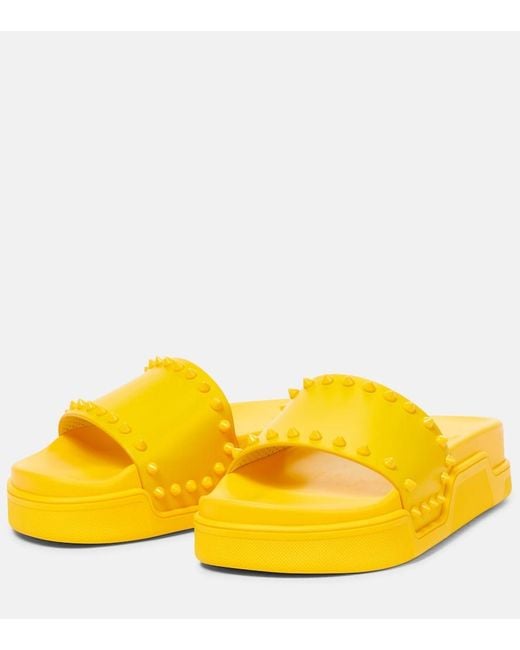 Christian Louboutin Yellow Pool Stud Embellished Slides