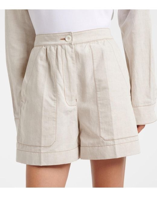 Prada White Cotton And Linen Chambray Shorts