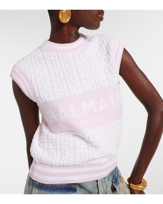 Balmain White Top Monogram Aus Strick