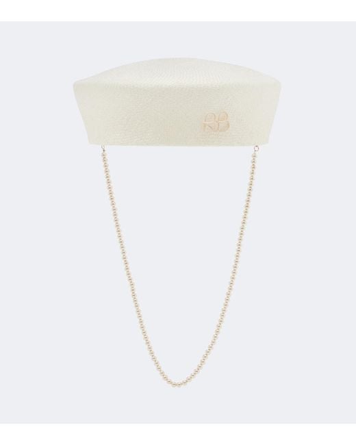 Ruslan Baginskiy White Faux-Pearl Straw Hat