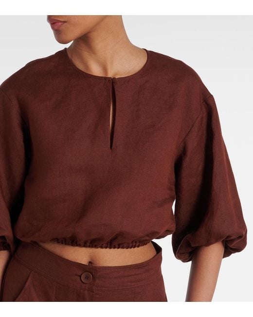 Eres Red Gracieux Linen Crop Top