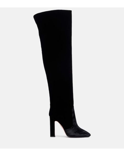 Aquazzura Black Joplin 105 Velvet Over-The-Knee Boots
