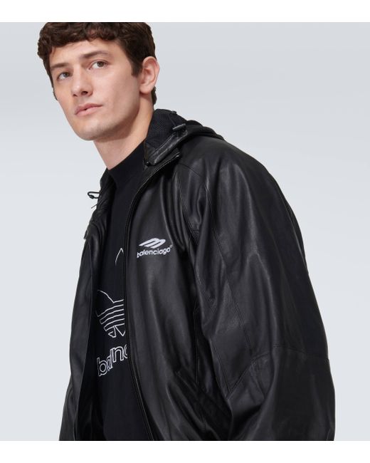 Balenciaga Black 3b Sports Icon Leather Track Jacket for men