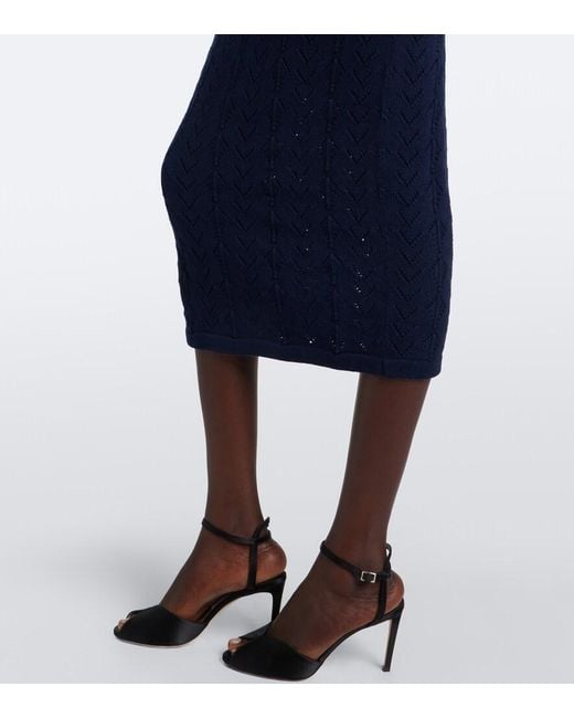 Alessandra Rich Blue Knitted Virgin Wool Midi Dress