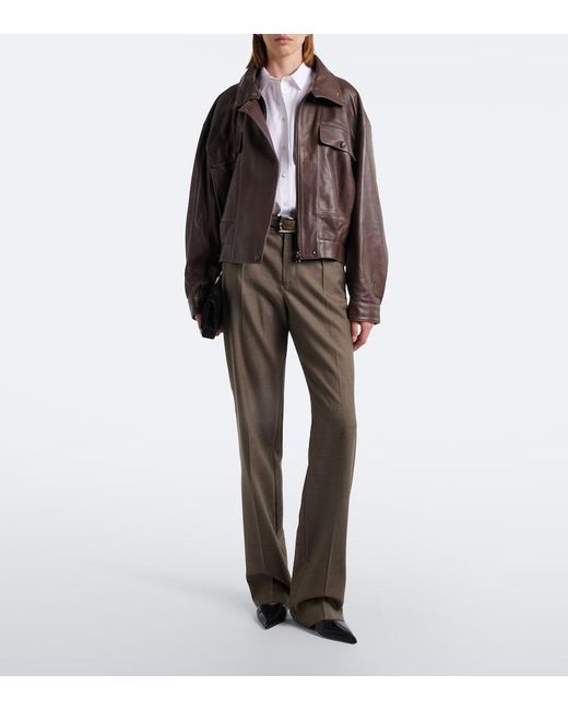 Nour Hammour Brown Quincy Leather Blouson Jacket