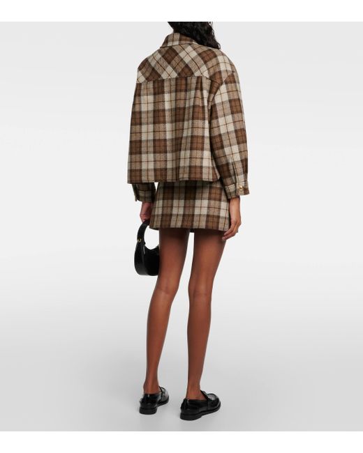 Miu Miu Brown Checked Low-rise Wool-blend Miniskirt