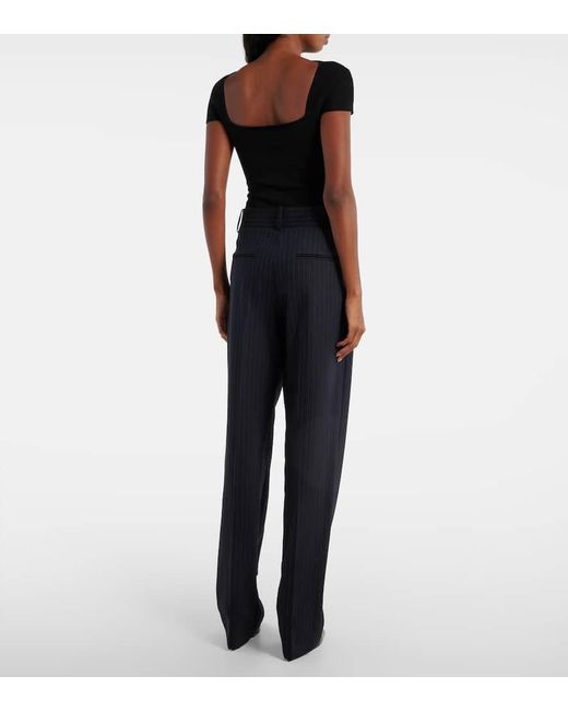 Khaite Blue Cambie Chalkstripe High-Rise Straight Pants