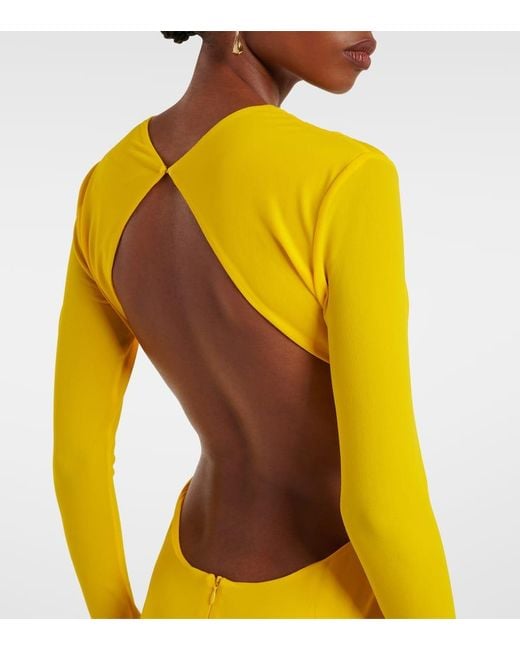 Alex Perry Yellow Ruched Open-Back Crepe Jersey Gown